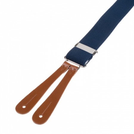 Navy Blue Button On Braces With Tan Leather Ends - Gents Shop